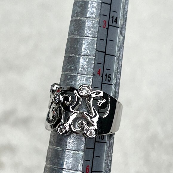 Silver Tone CZ Scroll Vine Ring GR Thailand Shiny Sparkly 4.75 5 - Picture 2 of 8
